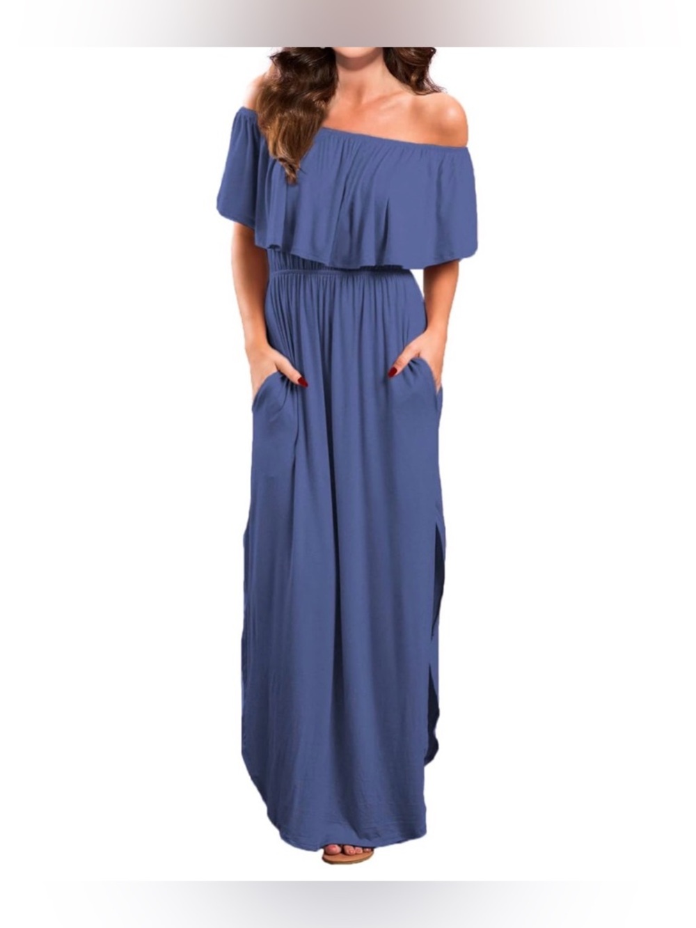 Women’s off Shoulder -Maxi Dress with Pocket side open. (Chose size & color)